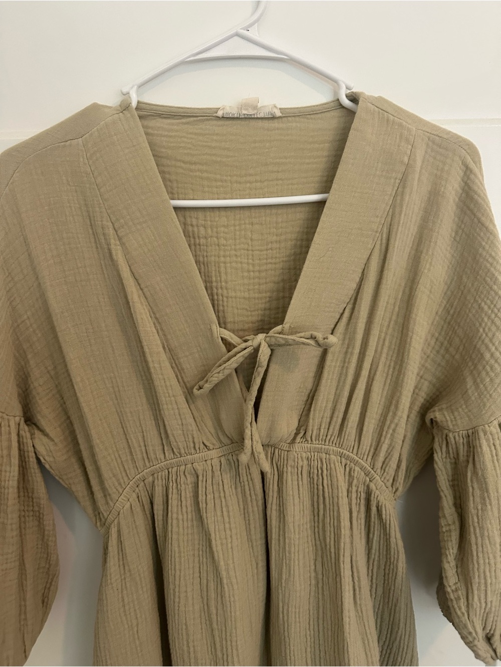 Worth Collective Gauze Tie-Front Midi Dress in Light Olive - Picture 2 of 6